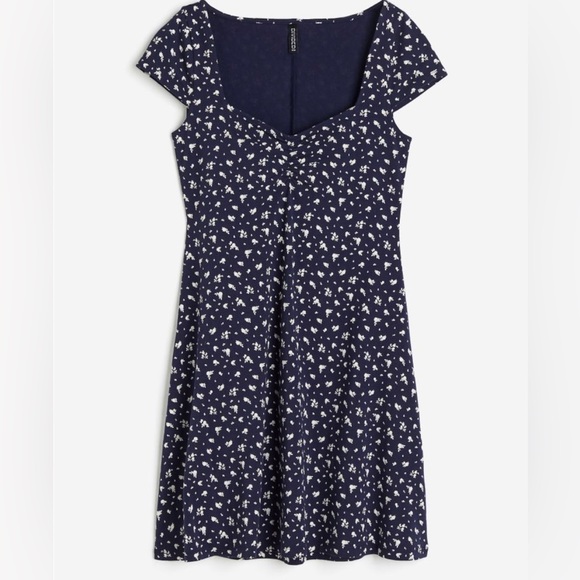Cap-sleeved Jersey Dress in Navy Blue/Floral in Size M from H&M - Picture 5 of 7